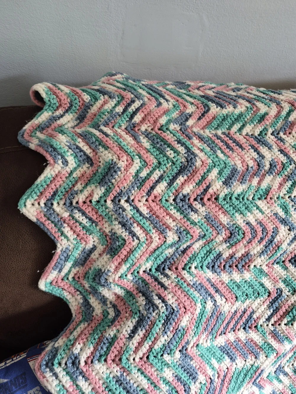 Handmade Chevron Crochet Blanket in Teal, Pink & White